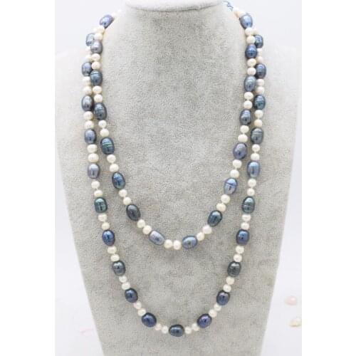 Freshwater pearl white near round 5-6mm black egg long necklace 45inch wholesale beads nature FPPJ woman 2018