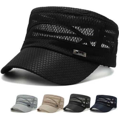 Flat top mesh cap tide casual quick-drying mens casual Korean version of the sun hat summer breathable fashion mesh fishing cap