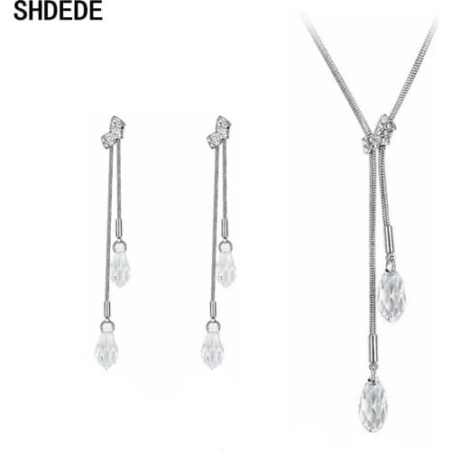 SHDEDE Tassel Necklace Pendant And Earrings Set Wedding Jewelry Sets For Brides Embellished With Crystals From Swarovski -2736