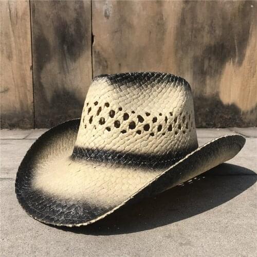 Women Men Hollow Western Cowboy Hat Summer Beach Dad Boater Sombrero Hombre Hat Double Color Sunbonnet Sun Hat