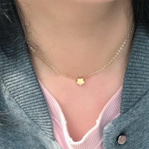 Trendy Simple Design Silver color Gold Star Round Square Pieces Pendant Stainless Steel Necklace Choker Neck Chain Jewelry