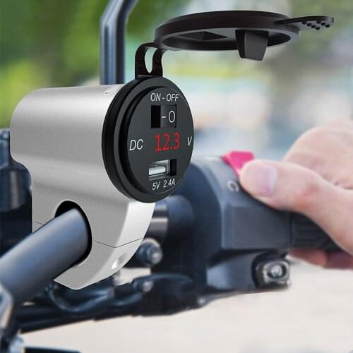 Car Fast Charger 2.4A Digital Display Universal Mobile Phone Adapter Motorcycle USB Charger Waterproof With Switch