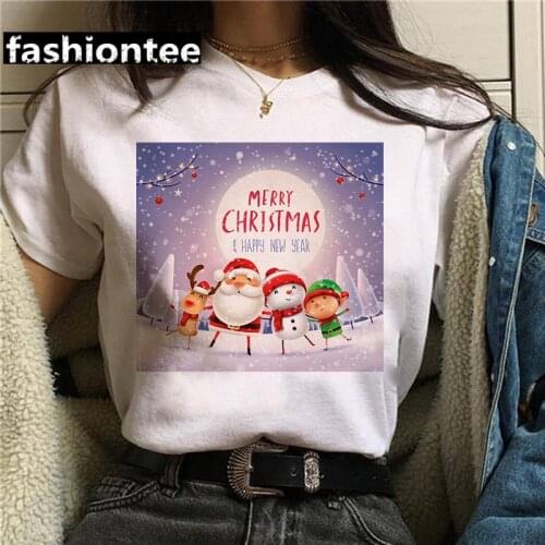 FIXSYS All Seasons Suitable Short Sleeve Unisex Casual Tops Tee Merry Christmas T shirt Santa Clasu Print Women/Men T-shirt