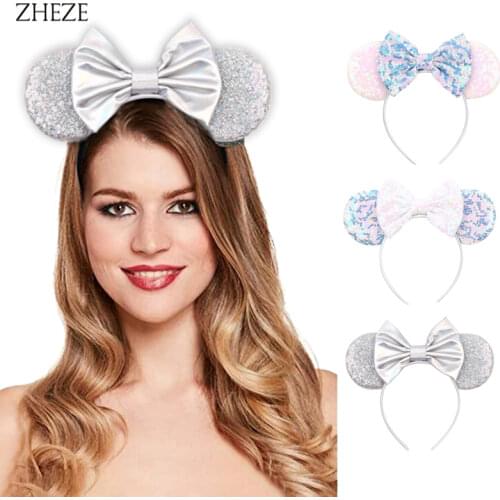 New Arrivals Colorful Glitter Sequins Mouse Ears Hairband Girls 5"Bow Hair Accessories Children Party Festival Headband Women