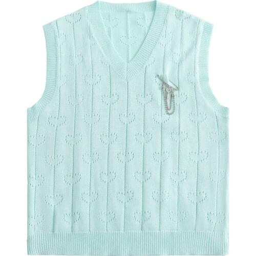 LACIBLE Autumn Men Streetwear Harajuku Knitted Vest Hollow Love Sleeveless Vest Loose Casual Kintted Pullover Tank Tops Unisex