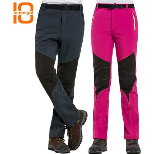 TENNEIGHT Winter Men Women Hiking Pants Waterproof Thicken Trekking Fleece pants outdoor Climbing skiing Belt Softshell Trousers