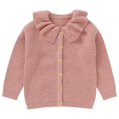 Winter Children Baby Girls Cardigan Lovely Long Sleeve Ruffle Collar Button Up Knit Sweaters Coat Outerwear 5-10Y
