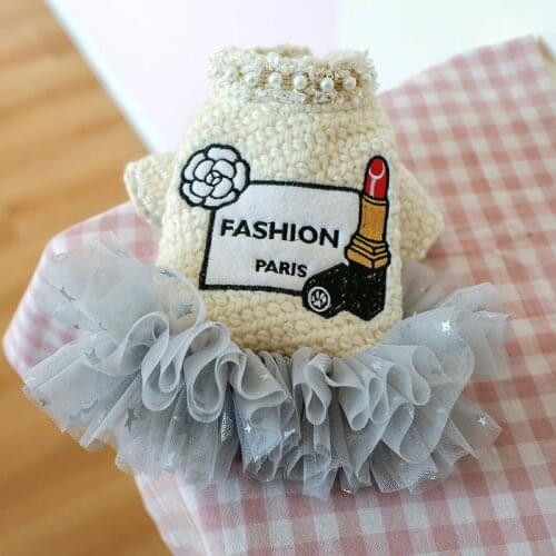 Pet Puppy Winter Lipstick Print Gauze Skirt For Chihuahua Frence Bulldog Pets Warm Dress Clothing For Small Dogs Cats Ropa Perro