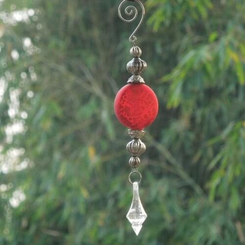 12pcs/pack 4*20cm Inner Silver Craft Glass Pendant Diameter=4cm Height=20cm Happy Red Glass Decorative Car Room Hanger