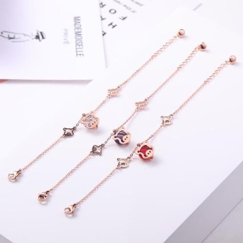 2019 Golden Pig Zodiac Bell Red Rope Charm Bracelet , Titanium Steel Rose gold color Cute piggy Fortune Hand Jewelry