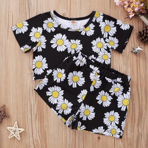 2020TALLOLY hot style black white chrysanthemum print big kids suit fashion short sleeve + shorts baby girl