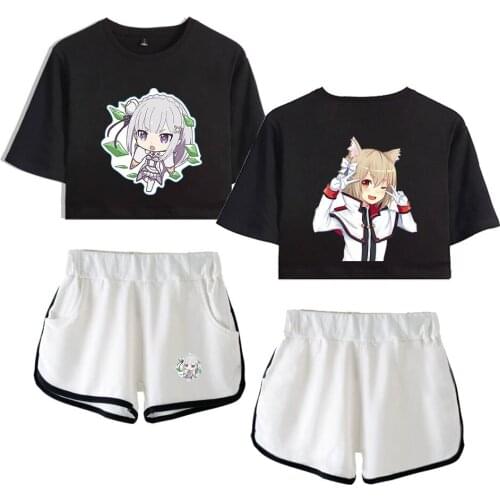 2021 reative Re Zero Rem and Ram Girls T-shirts shorts Pants Dew navel Sport Girls Short Sleeve Suits Girls Sexy Two Pieces sets