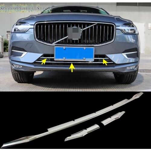 3pcs For Volvo XC60 2018-2019 ABS Chrome Front bumper Lower part grille trims strips Automotive exterior trim accessories