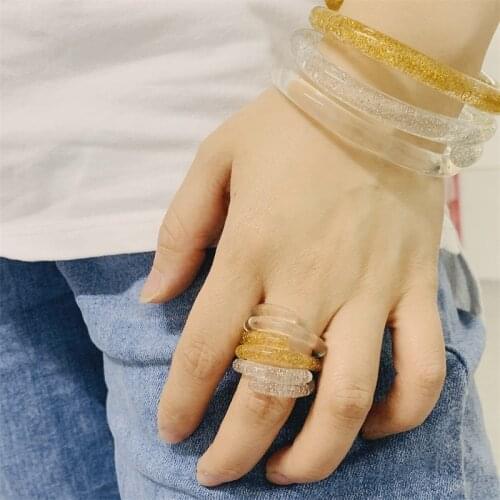 3Pcs/Set New Trend Sparkling Glitter Resin Transparent Bracelet Ring Resin Unusual Ring Bracelet Ladies Daily Party Jewelry Gift