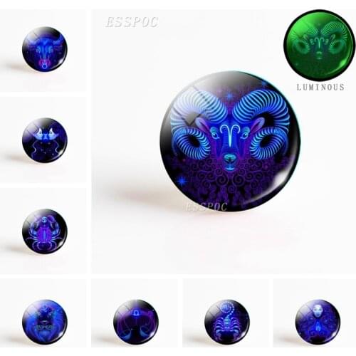 5pcs/setFashion Luminous Zodiac Sign Aquarius Pisces Aries Glass Cabochon 25mm 12 Constellation Jewelry Accessories Diy
