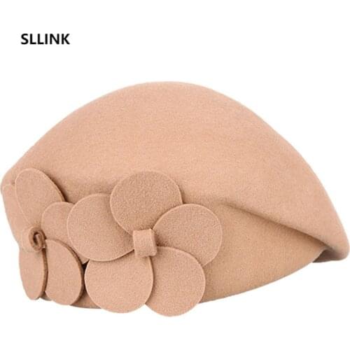 Double flower Beret 2020 autumn winter Korean version new fashion elegant womens felt hat Australian wool hat bucket hat