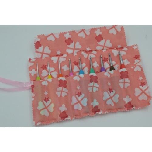 Free Shipping TPR handle aluminous crochet hooks 9pcsa set with bag, size 2.0-6.0mm crafts crochet for DIY knitting/needlework