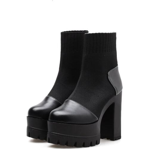 Hot new spring boots women high thick platform Martin boots high heels women shoes leather ankle boots for women