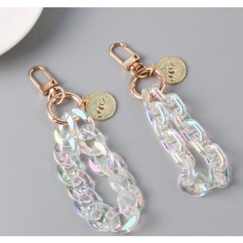 Keychain Gold Color Button Chain Acrylic Key Pendant Ring for Women Couple 1 Pcs