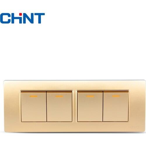 CHINT 118 Type NEW5D Steel Frame Champagne Hyun Golden Four Position Four Gang Two Way Switch Can Single Control