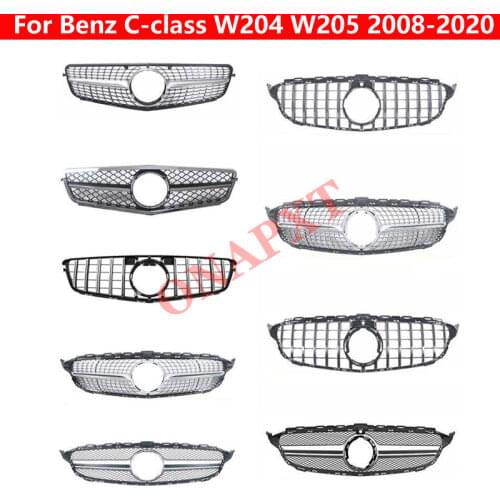 For Mercedes-Benz C-class W204 W205 2008-2020 Silver Black Front Bumper Center Grill Car styling Middle grille AMG Diamond GT