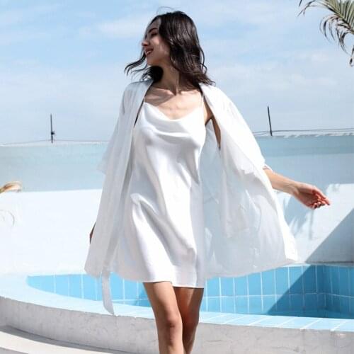 Women Summer Rayon 2PCS Robe Sets Bride Marry Dressing Bathrobe Gown Loose Lounge Home Wear Sleepwear Lingerie Nightdress M-XL