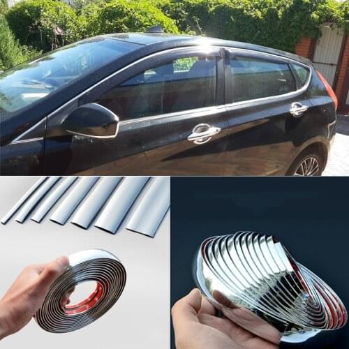 Car Chromium Styling Auto Self Adhesive Side Door Chrome Strip Moulding Decoration Bumper Protector Trim Tape car-styling
