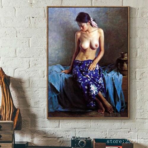 Classical nude art Chinese women portrait canvas printings oil painting printed on cotton home wall art decoration picture