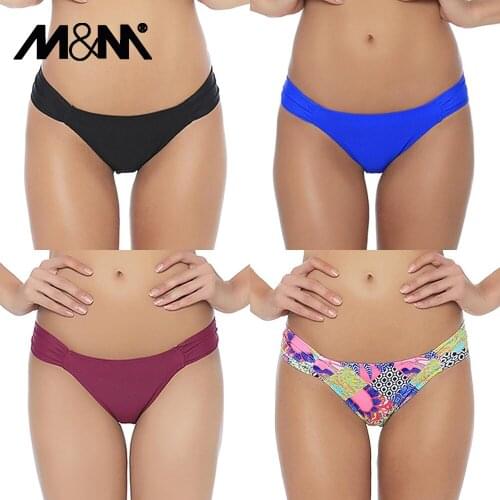 M&M Women Sexy Bikini Bottom Swimsuit 2019 Summer Swim Pants Solid Swimwear Low Waist Bikini Set Ruched Print Swim Briefs B606