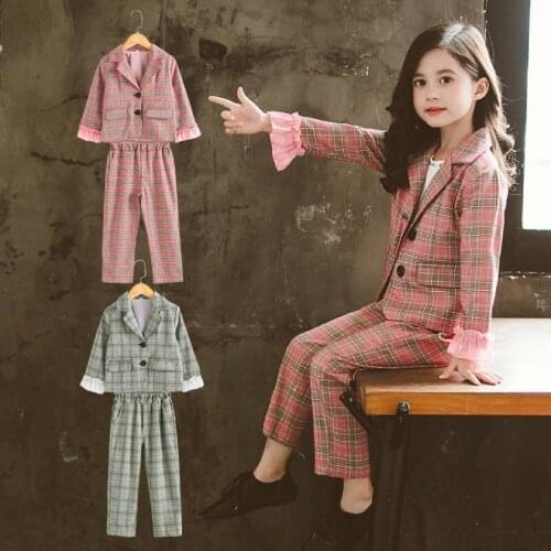 Children Clothing 2019 Spring Autumn Toddler Girls Outfits Plaid Tops +Pants 2 Pieces Kids Suit For 3-12 Yrs Girls Clothing Sets