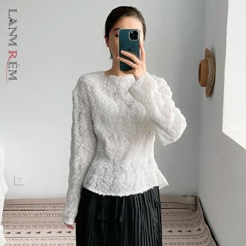 LANMREM Autumn Pleated Top Womens Long Sleeved Shirts 2021 New Knitted Bottom Small Shirt Versatile Fashion 2T1476