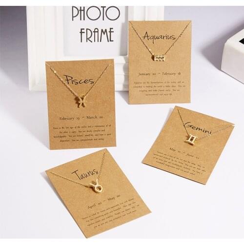 Hot Men Women 12 Horoscope Zodiac Sign Gold Pendant Necklace Aries Leo 12 Constellations Necklaces Jewelry Kids Christmas Gifts