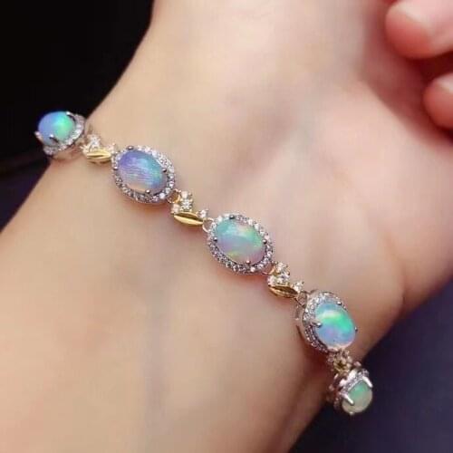 The Best Birthday Gift 100% Natural and Real Opal chain bracelet 925 sterling silver Fine jewelry