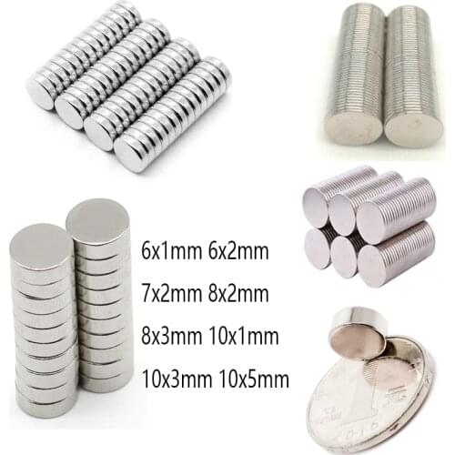 Small Mini Disc Powerful Round Rare Earth Permanent Neodymium Magnets Strong magnetic iron 6X1 6X2 7X2 8X2 8X3 10X110X3 10X5mm