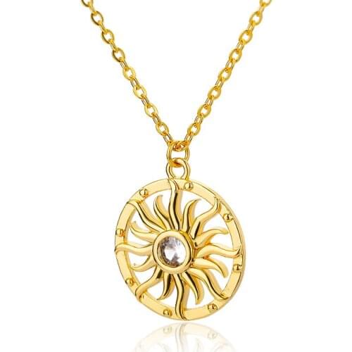 Trendy 2021 Zircon Tarot Sun Pendant Necklace For Women Rose Gold Sliver Color Choker Stainless Steel Necklaces Collar Jewelry