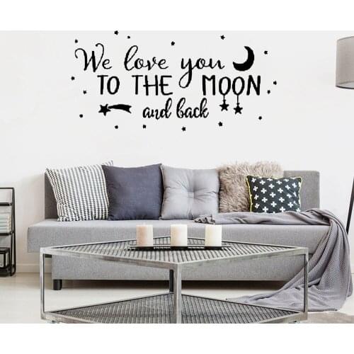 Love Quote Wall Sticker We Love You TO THE MOON and back Text Wall Decal Modern Home Wall Decoration DW6441