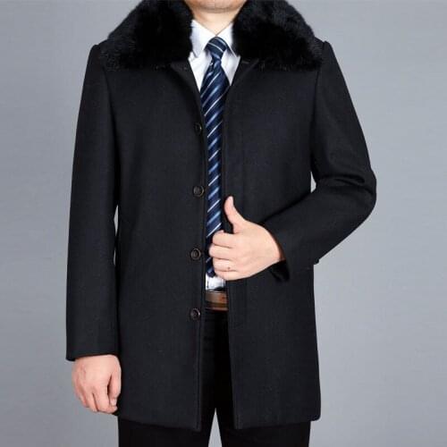 1366 new arrival Winter men casual wool overcoat medium-long plus velvet thickening Fur collar outerwear plus size MLXL2XL3XL4XL