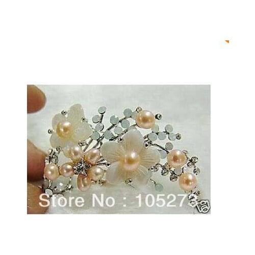 New Arriver Charming Womens Jewelry Natural Pink Freshwater pearl White Shell Flower Brooches Fashion Style New Free Shipping