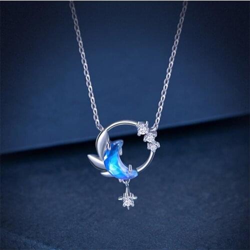 New Arrival Crystal Star Moon Pendant Necklace Women Jewelry Exquisite Stone Necklace Clavicle Accessories For Lady Birthday