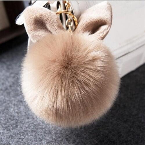 New Cute Fluffy Bunny Toys Ear Keychain Rabbit Key Chain Fur Woman Bag Charms Keyring Pom Pom Car Pendant Pompom Holder Jewelry