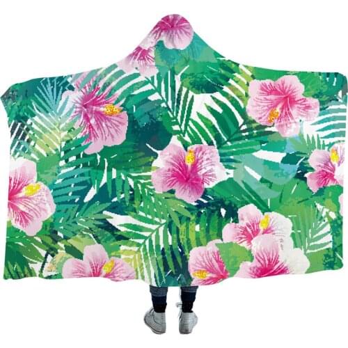Custom DIY Flower Hooded Blanket Adult Colorful Child Sherpa Fleece Wearable Blanket Microfiber Bedding