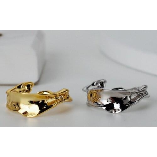 18K GOLD 1PC Authentic S925 Sterling Silver Jewelry White/ Gold Irregular Foil Geometric Open ring Adjust Gift TLJ1336