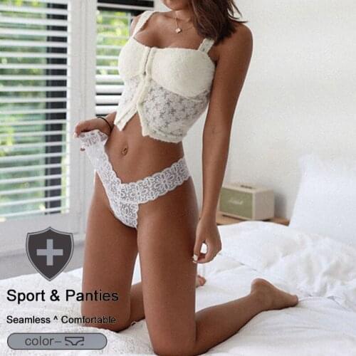 QIWN Sexy Lace Floral Soft Sport Panties T-Back Seamless Solid Underwear Female Low Waist Transparent G-String Thongs Lingerie