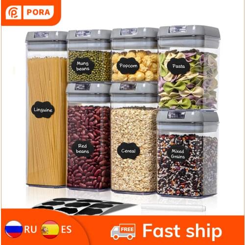 7Pcs Plastic Food Storage Container Jar Set with Lid Kitchen Bulk Sealed Cans Refrigerator Multigrain Tank Container for Cereal