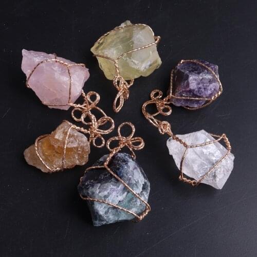 12pcs Bulk High Quality Golden Copper Wire Natural Quartz Crystal Pendants Healing Energy Necklace Pendant for Jewelry Making