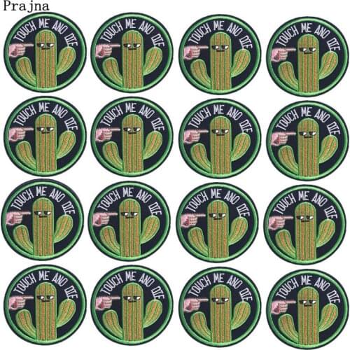 Prajna 10PCS Wholesale Cartoon Round Cactus Cheap Embroidery Patches Iron On Patches Cute Badges For Kids Clothing Ornaments DIY