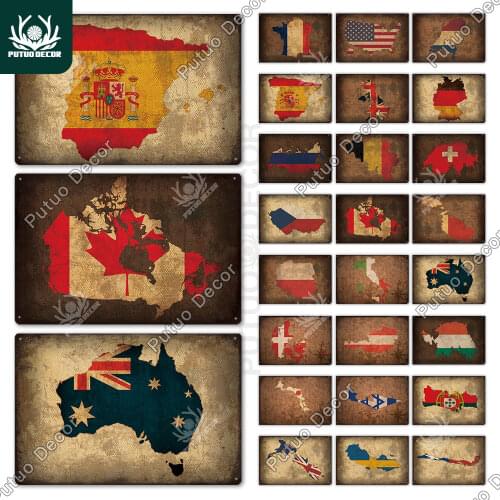 Putuo Decor Map Metal Signs Vintage Tin Sign Decorative Plaque Wall Decor Bar Pub Club Man Cave Living Room Home Door Decoration