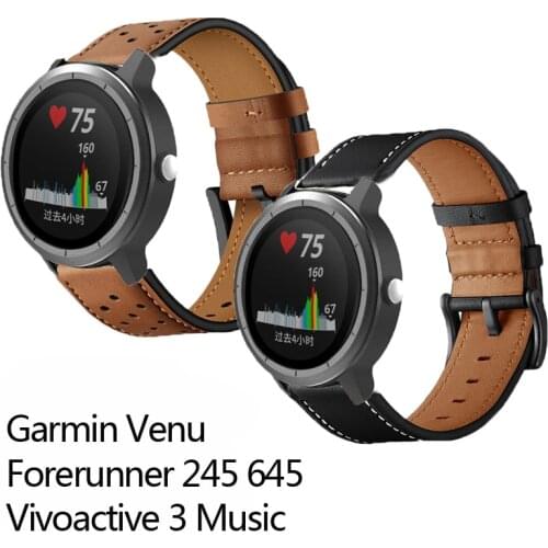 20mm high quality soft Leather bracelet for Garmin Venu SQ Forerunner 245 645 Vivoactive 3 Music Strap Sport smart watchband