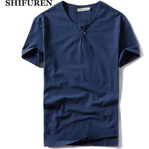 SHIFUREN 2017 Summer Men Causal Shirts Short Sleeve Soft Breathable Cotton Linen Shirts Loose Fit Solid Color Plus Size M-3XL