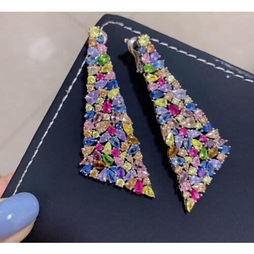 Multi color long triangle drop earring vivid color 925 sterling silver with cubic zircon fine women jewelry free shipping